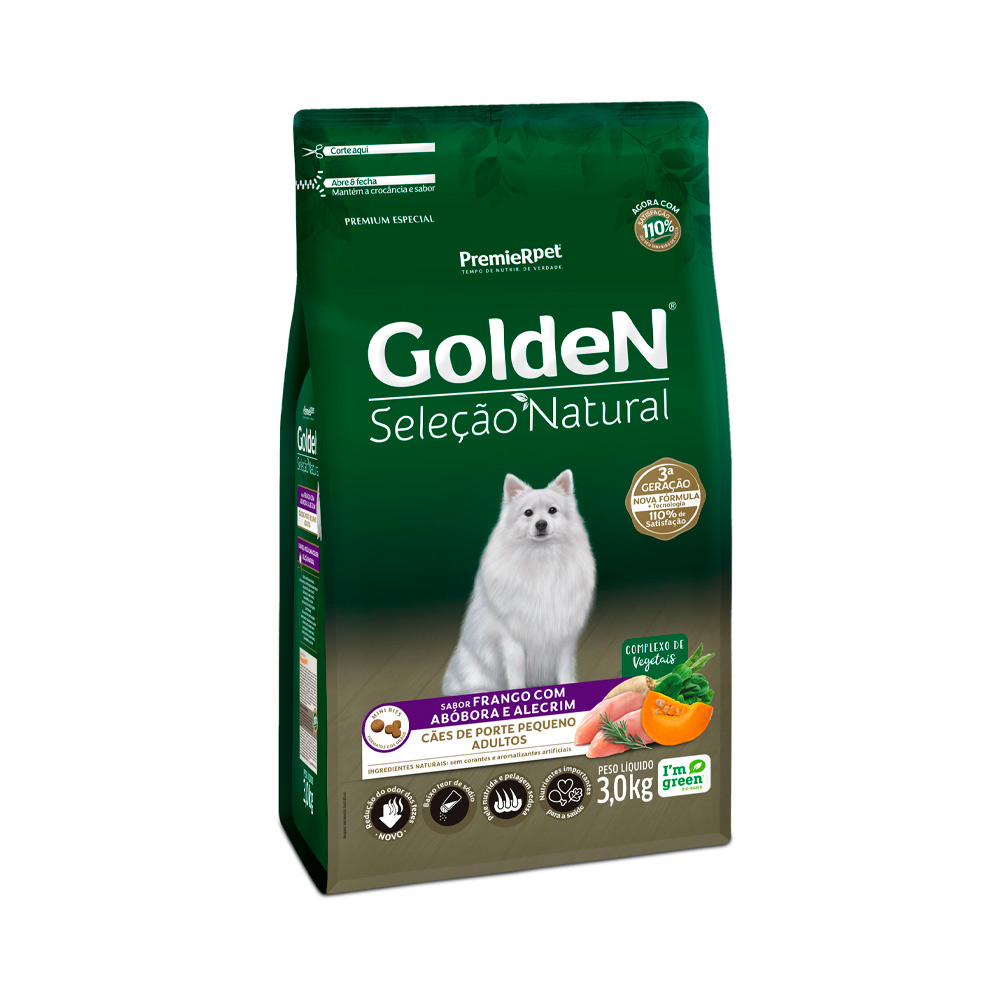 Ração Golden Seleção Natural para Cães Adultos de Porte Pequeno Sabor Frango com Abóbora e Alecrim