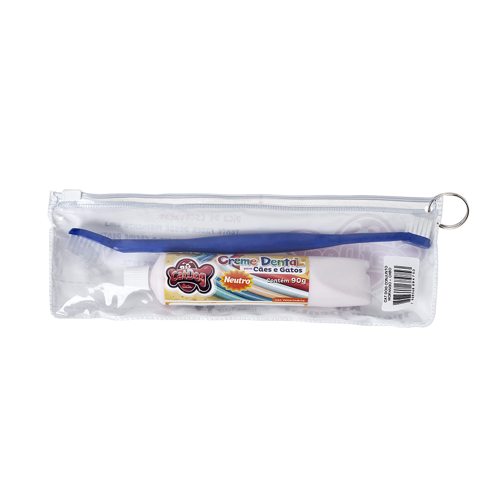 Conjunto de Higiene Dental Cat Dog Creme Dental Neutro e Escova de Cabo Longo - Cores Sortidas