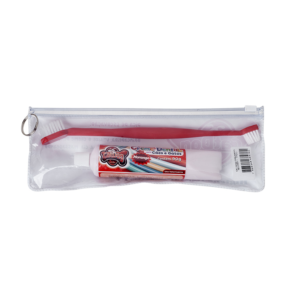Conjunto de Higiene Dental Cat Dog Creme Dental Morango e Escova de Cabo Longo - Cores Sortidas
