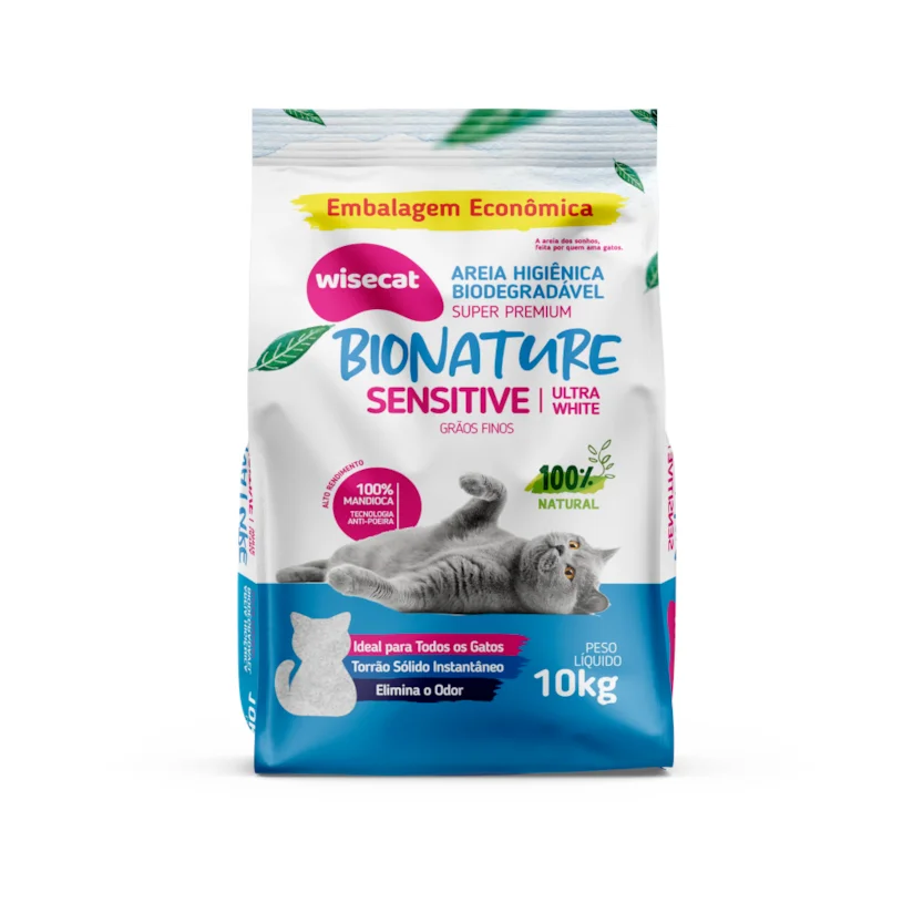 Areia Higiênica Gatos Biodegradável Bionature Grãos Finos 10Kg