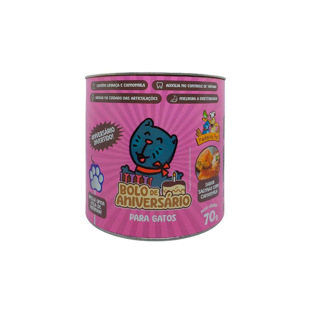 Bolo de Aniversário Padaria Pet para Gatos Sabor Salmão 70g