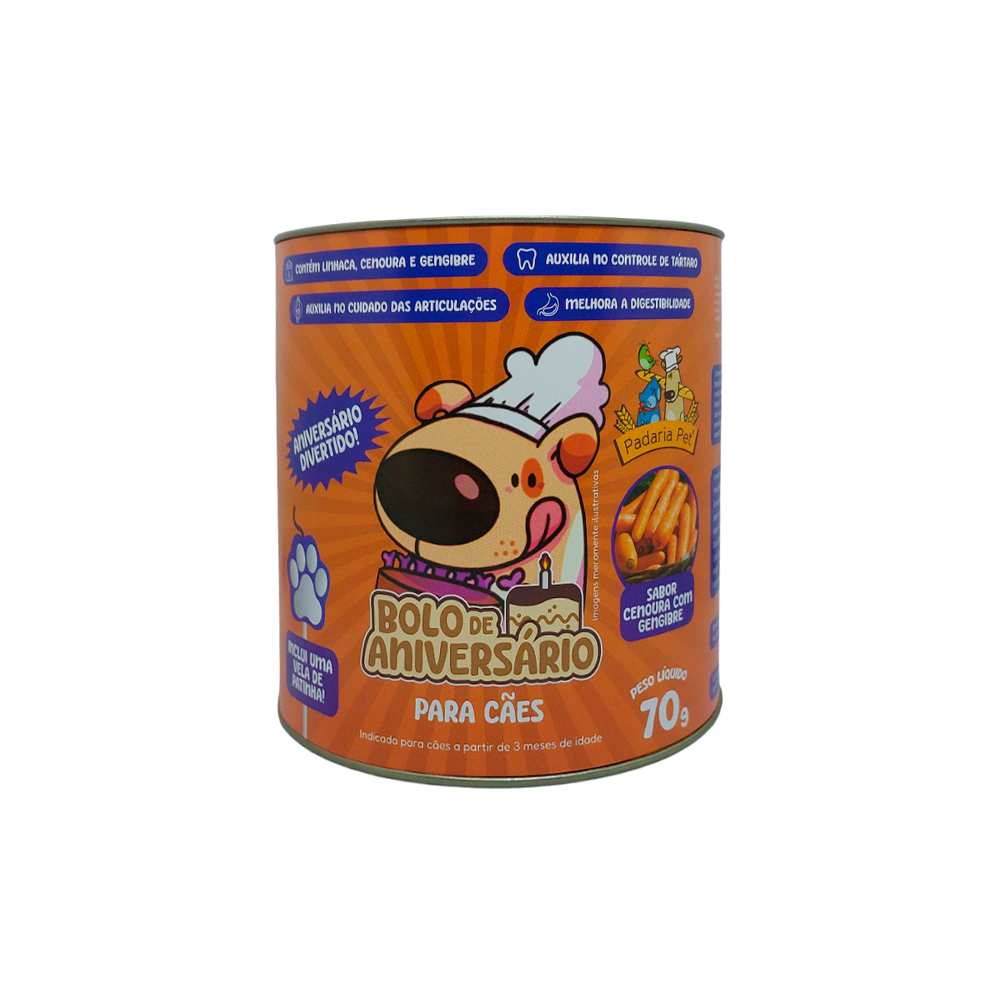 Bolo de Aniversário Padaria Pet para Cães Sabor Cenoura 70g