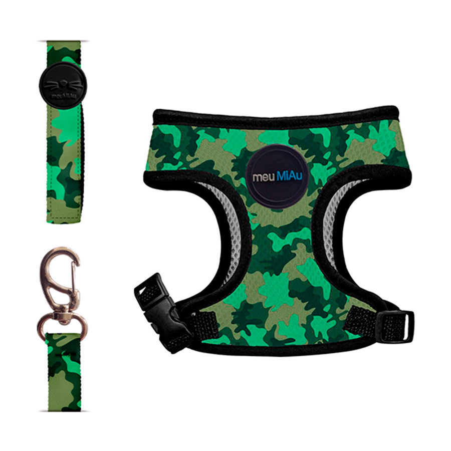 Peitoral e Guia MeuMiAu Style Camuflado para Gatos