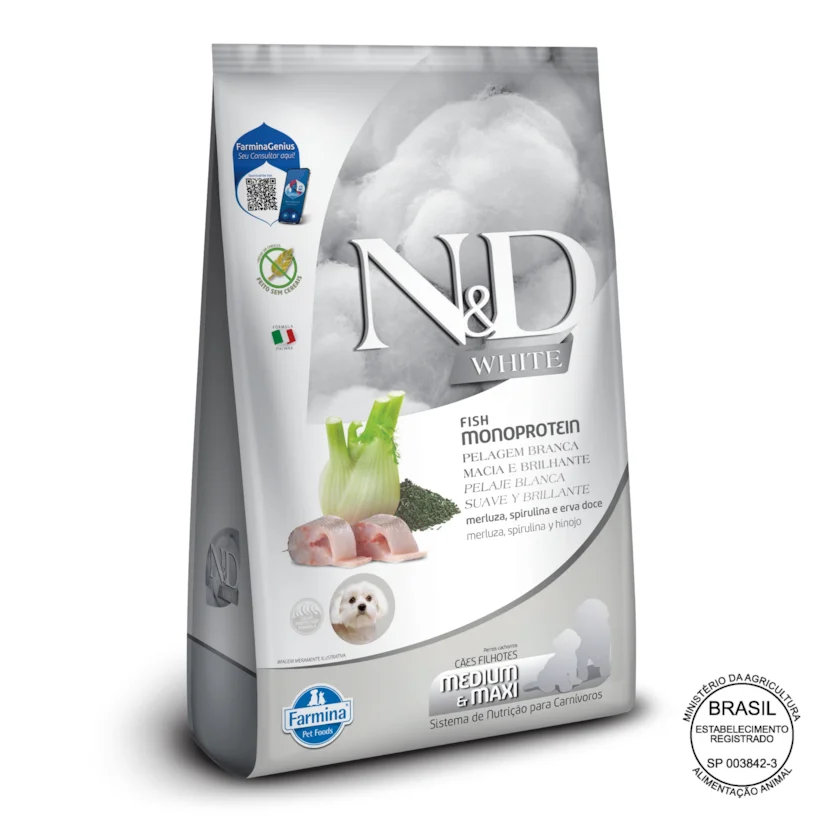 Ração Nd White Cães Filhotes Medium/Max Merluza 7kg