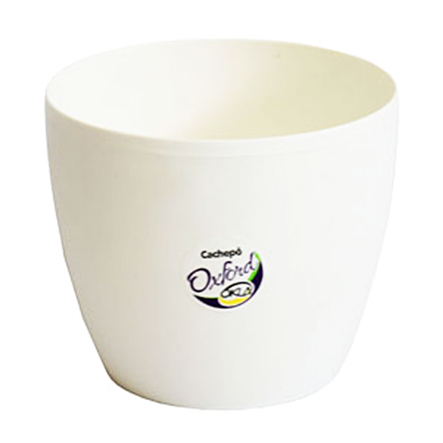 Vaso Okla Oxford Redondo Baixo Branco para Jardim - 700 ml