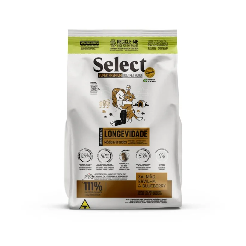 Ração Select by Monello Longevidade para Cães Sênior 5+ de Porte Médio e Grande 15Kg