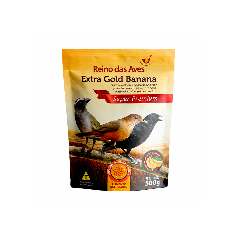 Ração Reino das Aves Extra Gold Banana para Pássaros