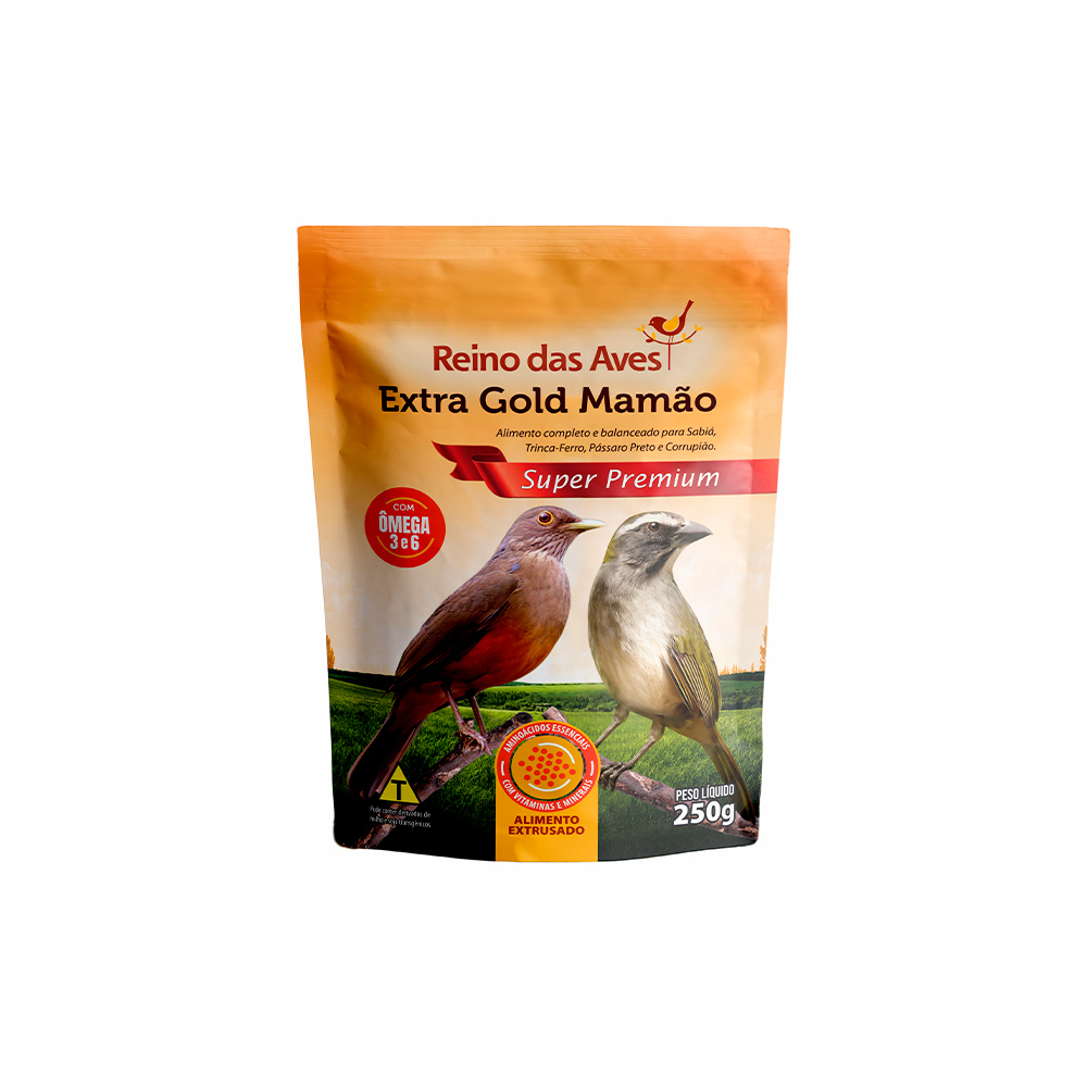 Ração Reino das Aves Extra Gold Mamão para Pássaros
