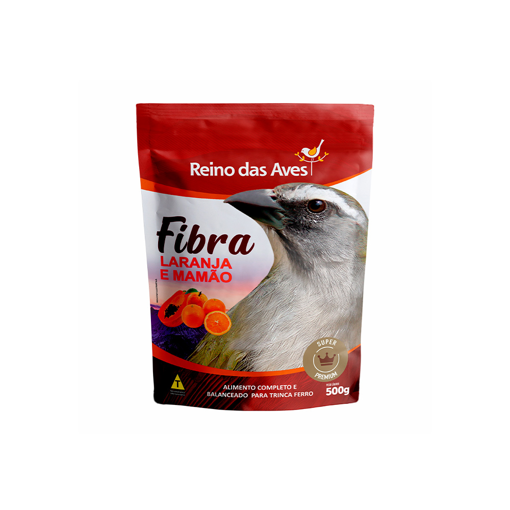 Ração Reino das Aves Fibra Laranja e Mamão para Pássaros - 500 g