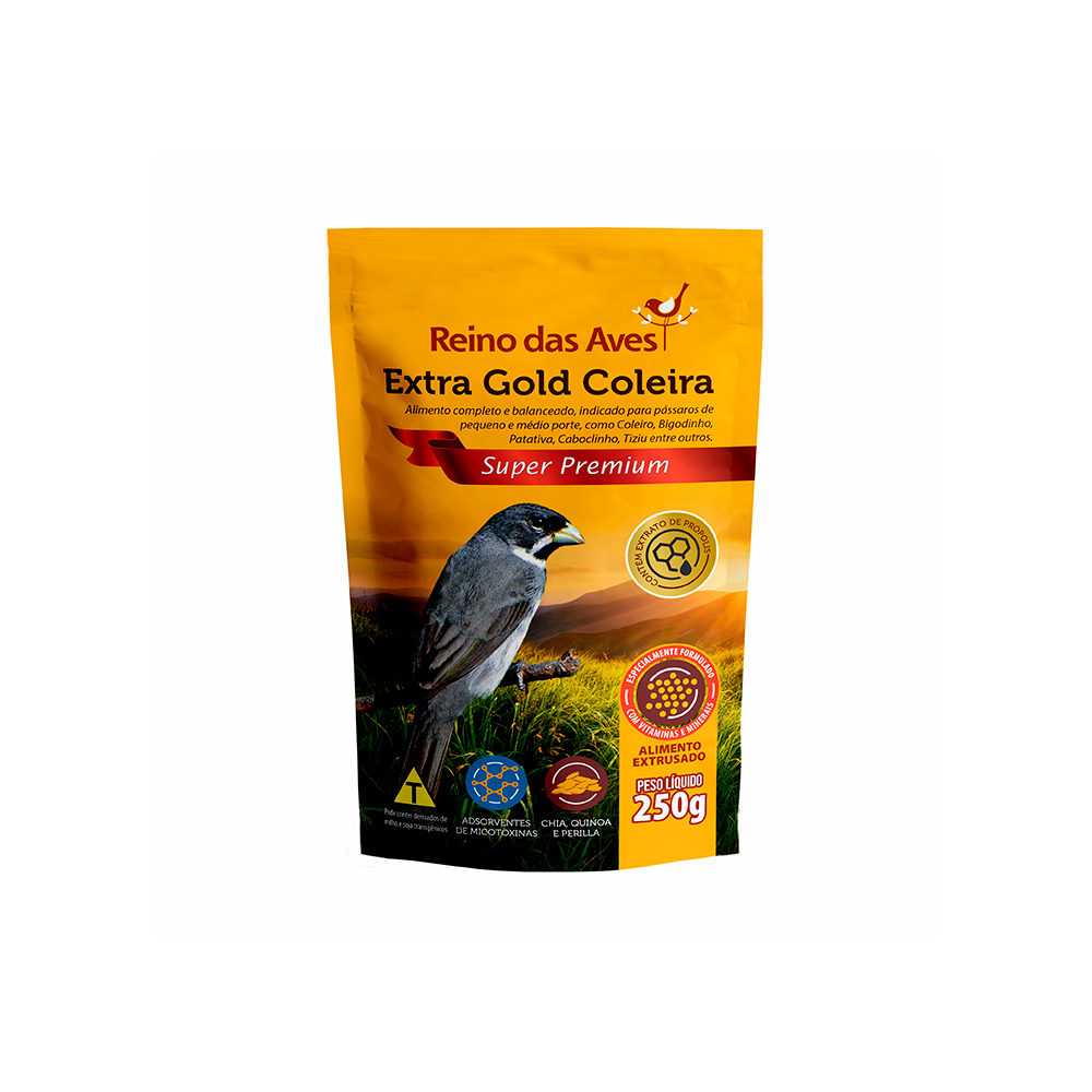 Ração Reino das Aves Extra Gold Coleira para Pássaros - 250g