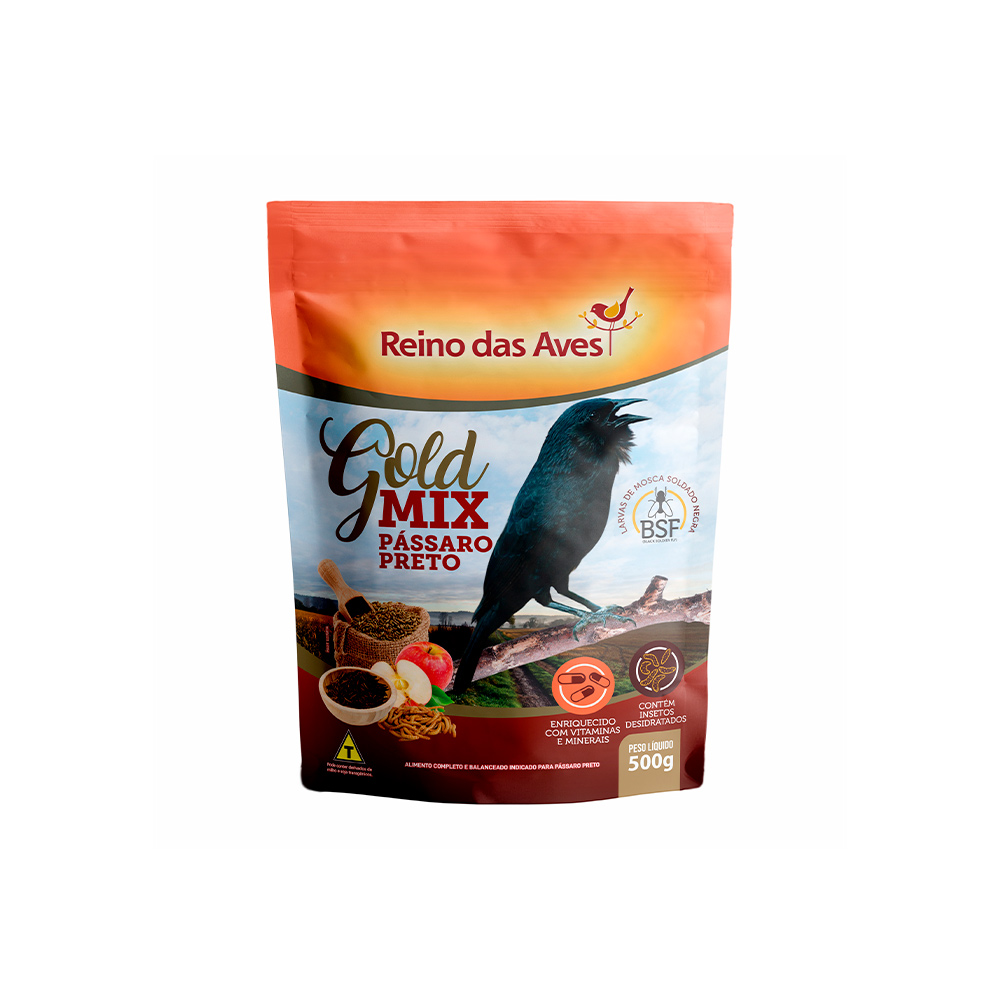 Ração Reino das Aves Gold Mix Pássaro Preto - 500g