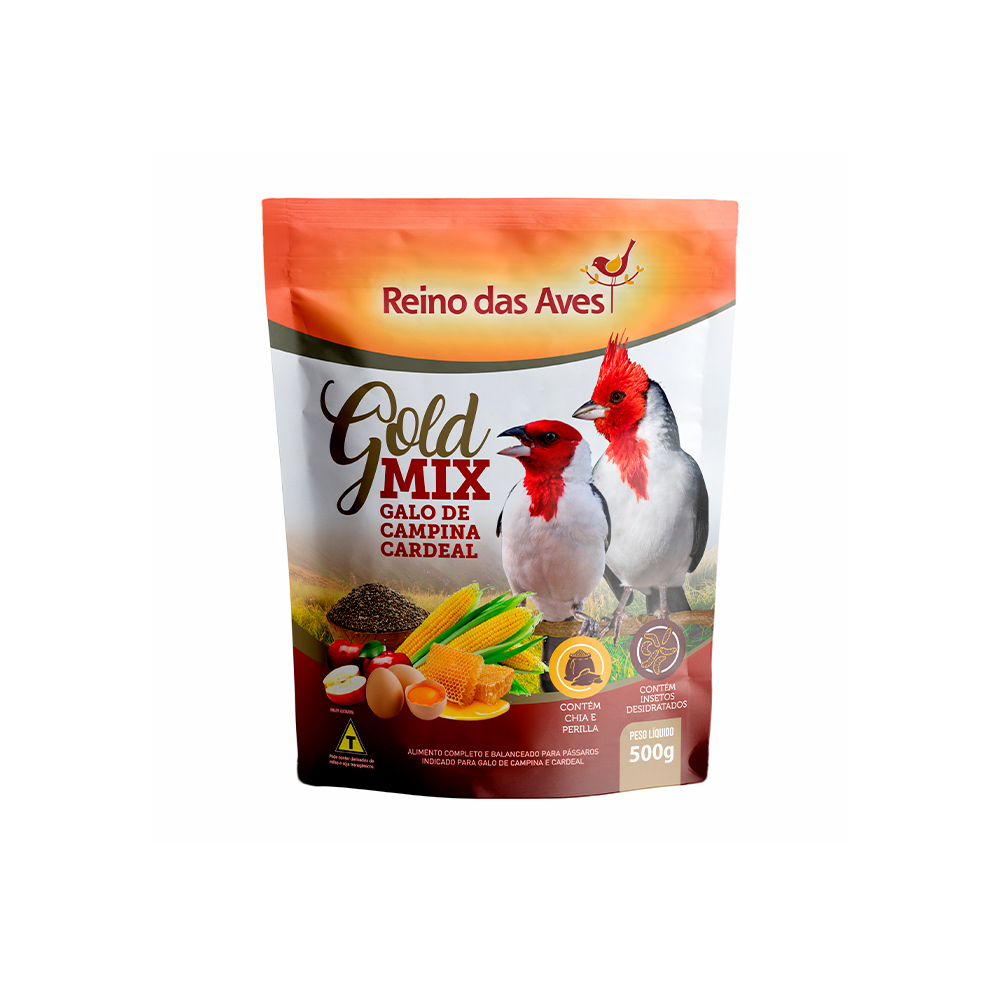 Ração Reino das Aves Gold Mix Galo de Campina e Cardeal para Pássaros - 500g