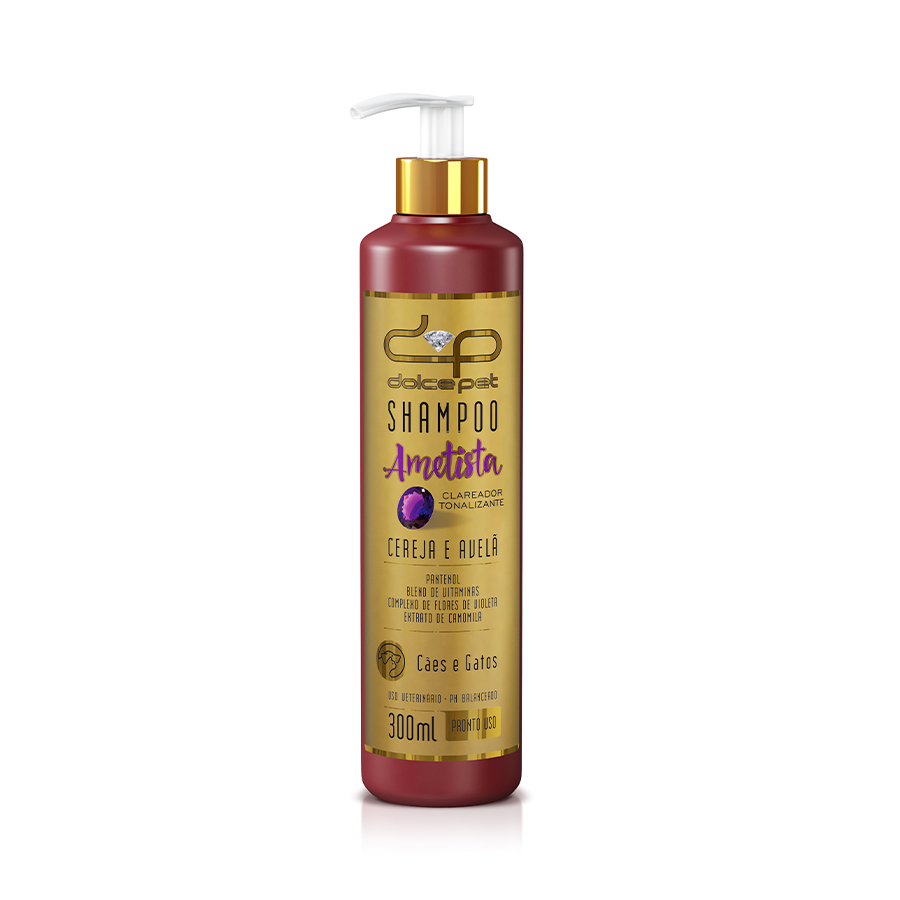 Shampoo Dolce Pet Ametista Clareador Tonalizante Cereja e Avelã para Cães e Gatos