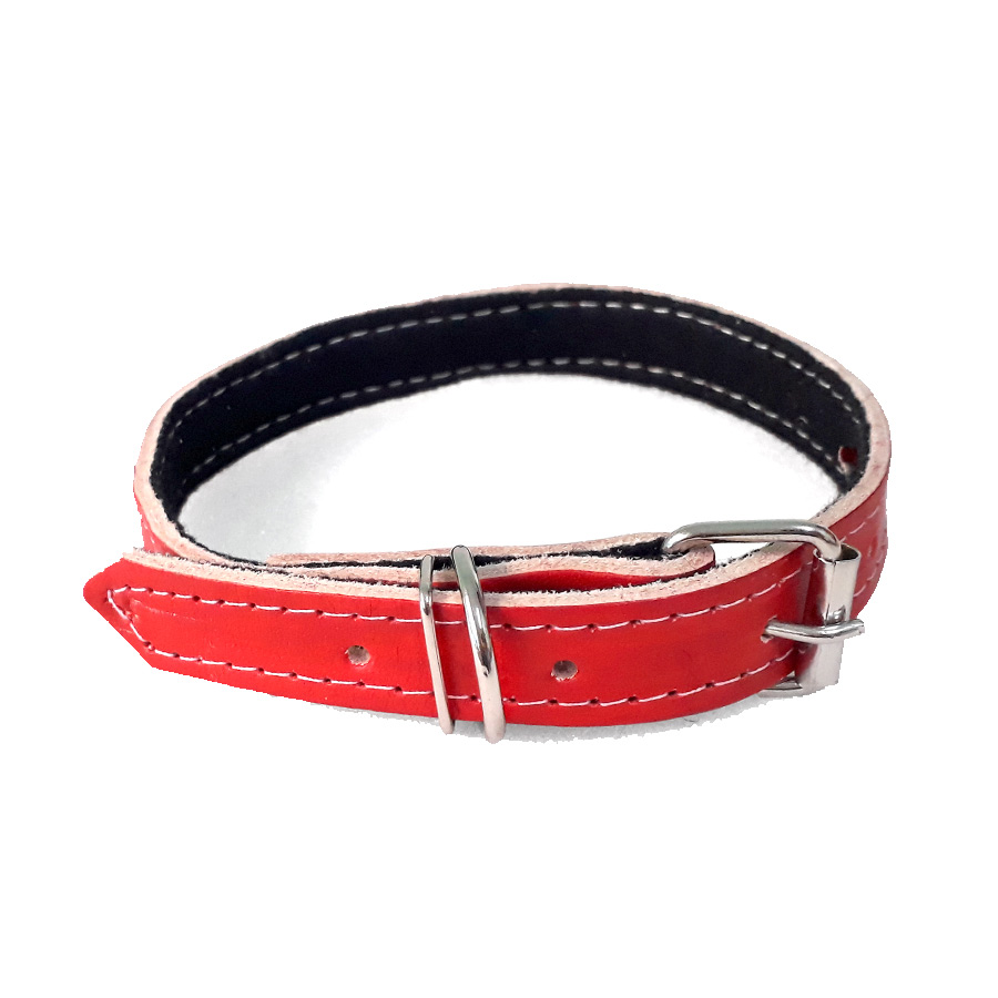 Coleira São Benedito Pet Couro Forrado Vermelho para Cães