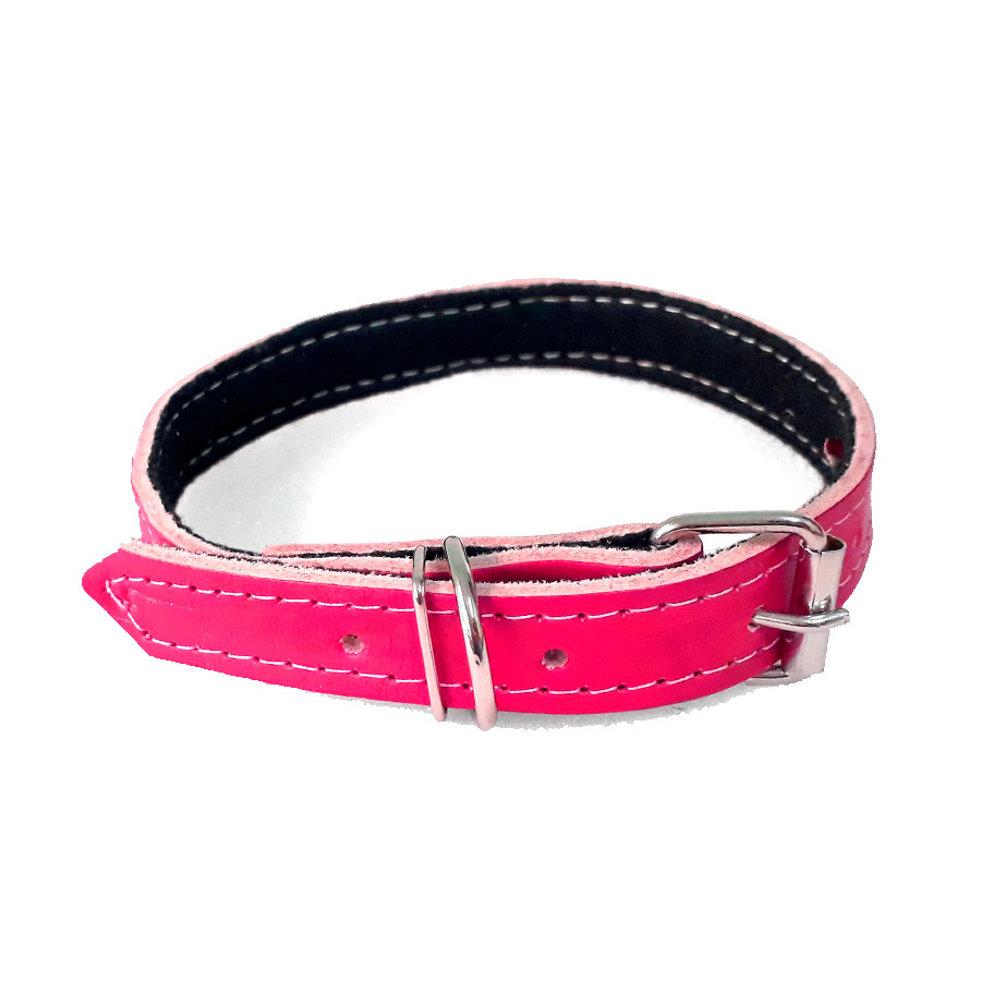 Coleira São Benedito Pet Couro Forrado Rosa para Cães