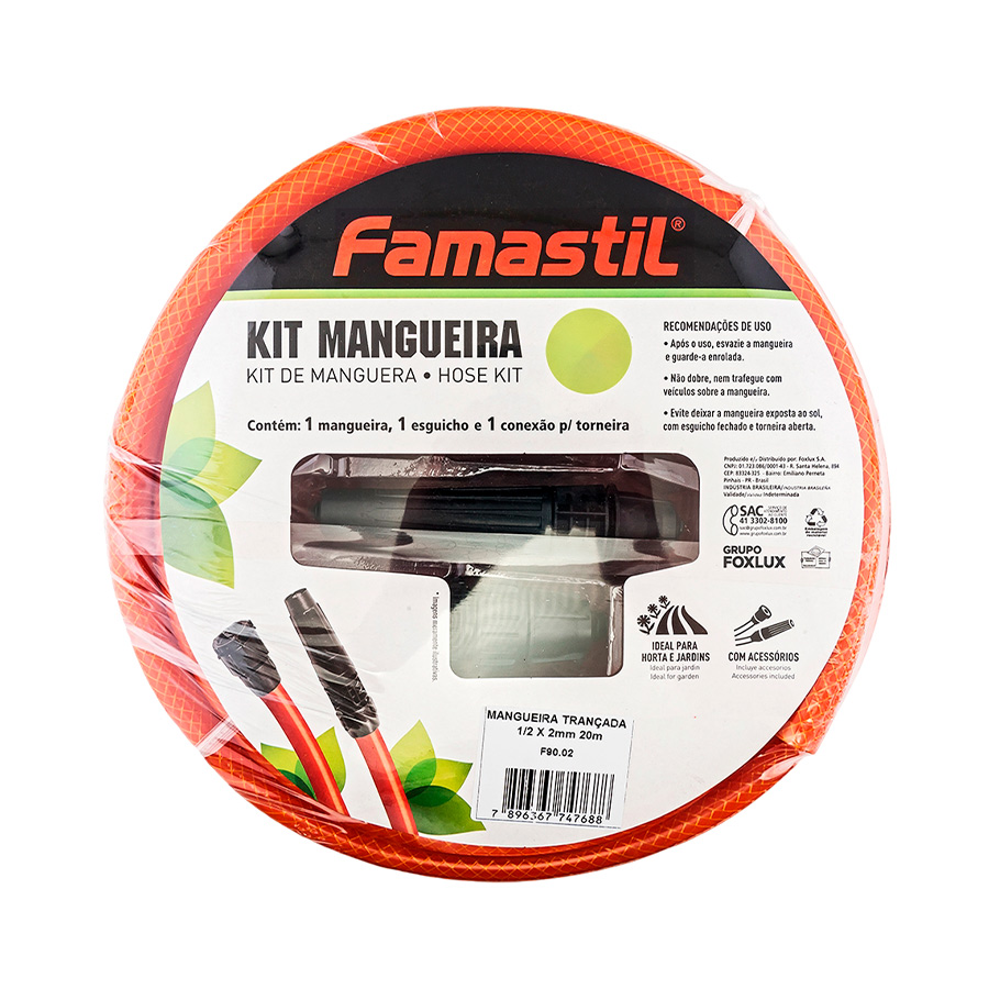 Mangueira Trançada Laranja Famastil com Kit 2,0 mm