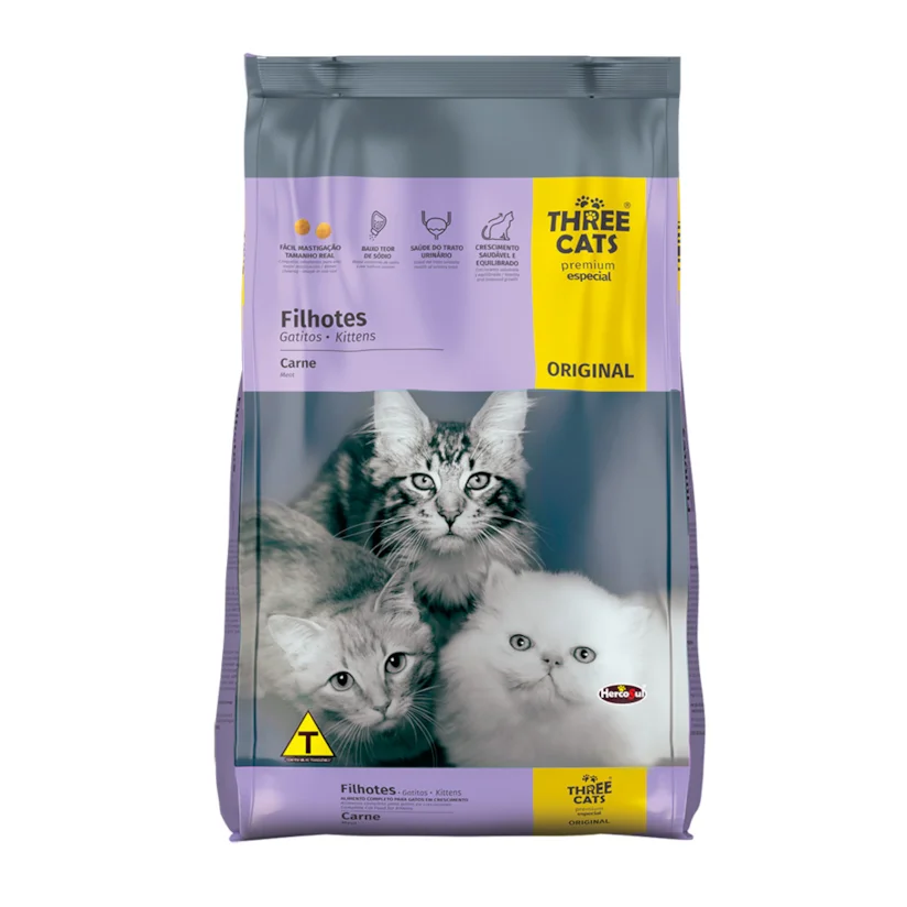 Ração Gatos Three Cats Original Filhotes Carne 15kg