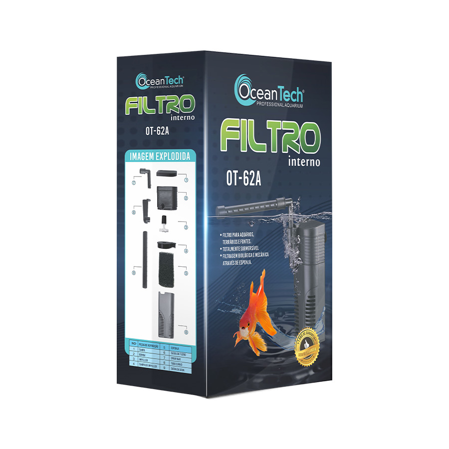 Filtro Interno Ocean Tech OT-62A 300L/hr para Aquários de Água Doce