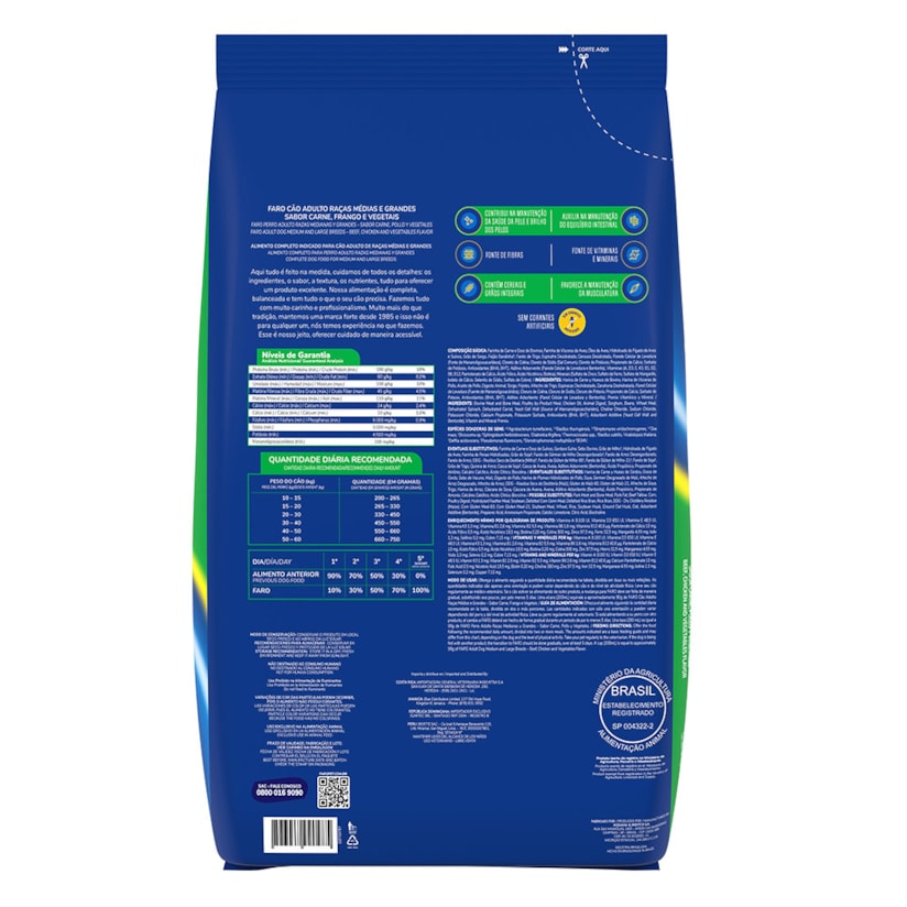 Ração Faro para Cães Adultos Médios e Grandes Sabor Carne, Frango e Vegetais 10,1kg