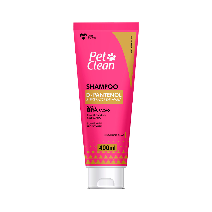 Shampoo Pet Clean D-Pantenol e Extrato de Aveia para Cães e Gatos 400ml