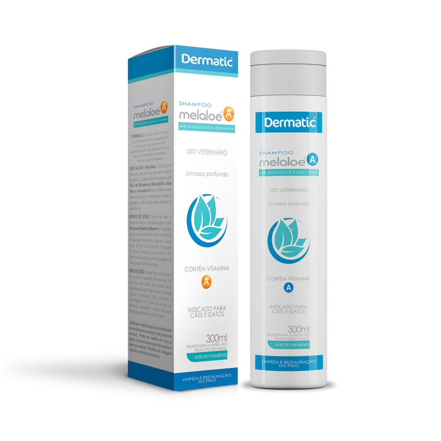 Shampoo Dermatic Melaloe A com Melaleuca e Aloe Vera para Cães e Gatos 300 ml