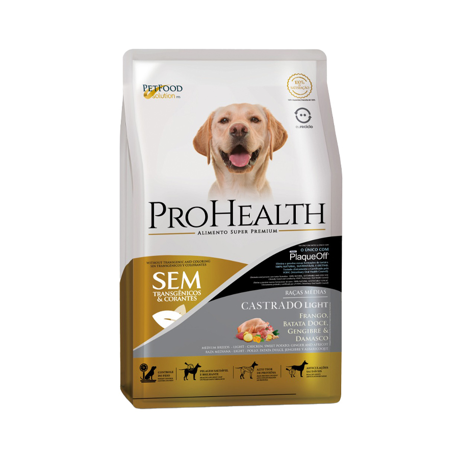 Ração ProHealth Castrado Light para Cães Adultos de Porte Médio Sabor Frango