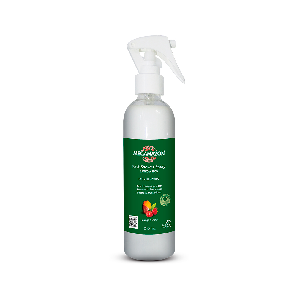 Banho a Seco Megamazon Fast Shower Pitanga e Buriti para Cães e Gatos 240ml
