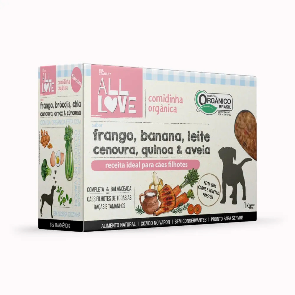 Alimento Natural All Love para Cães Filhotes Sabor Frango, Banana, Leite, Cenoura, Quinoa e Aveia 1 kg