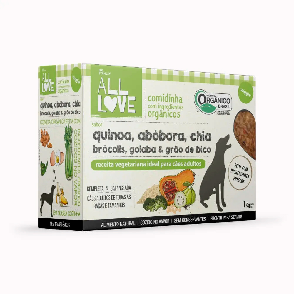 Alimento Natural All Love Veggie para Cães Adultos Sabor Quinoa, Abóbora, Chia, Brócolis, Goiaba e Grão de Bico 1 kg