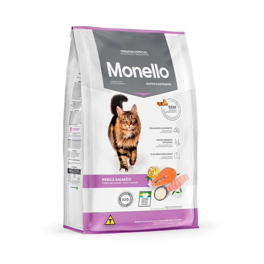 Ração Monello para Gatos Castrados Sabor Peru e Salmão
