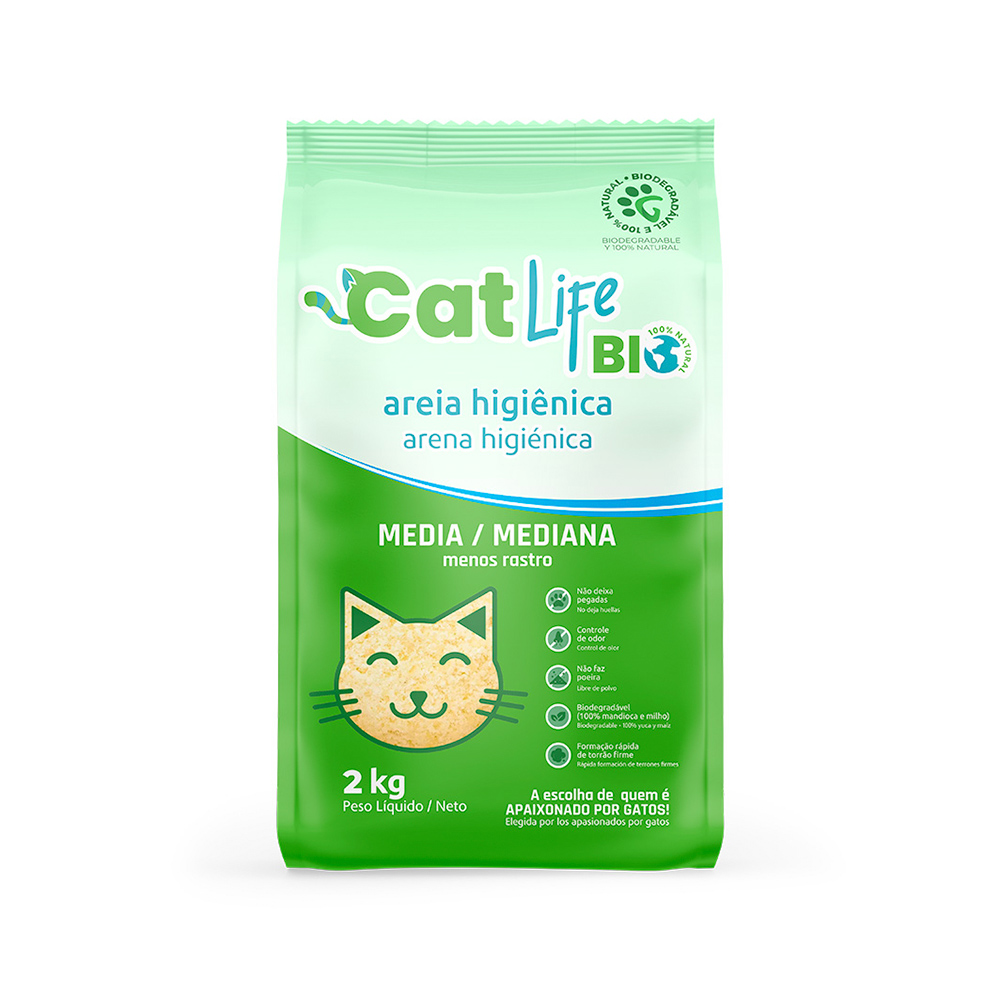 Areia Higiênica Cat Life Bio Grãos Médios para Gatos