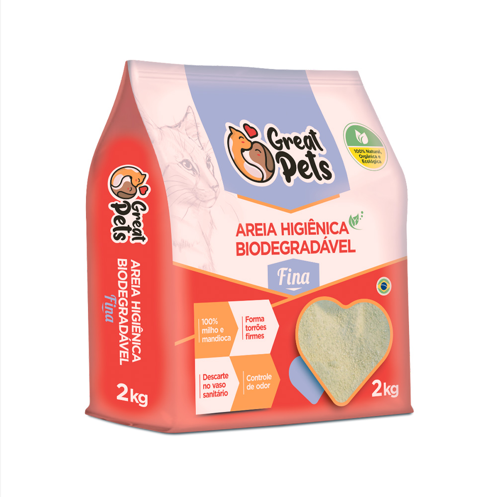 Areia Higiênica Great Pets Biodegradável Fina para Gatos 2kg