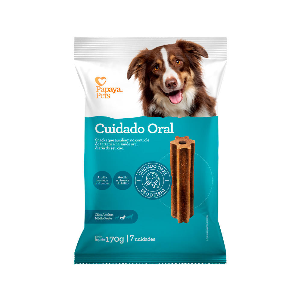 Snack Papaya Pets Cuidado Oral para Cães Adultos de Porte Médio
