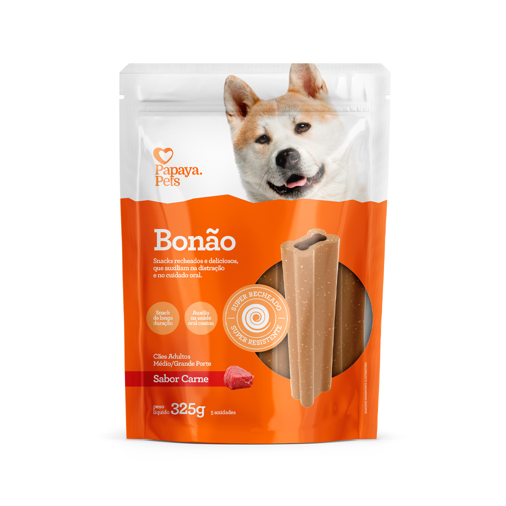 Snack Papaya Pets Bonão para Cães Adultos de Porte Médio e Grande Sabor Carne
