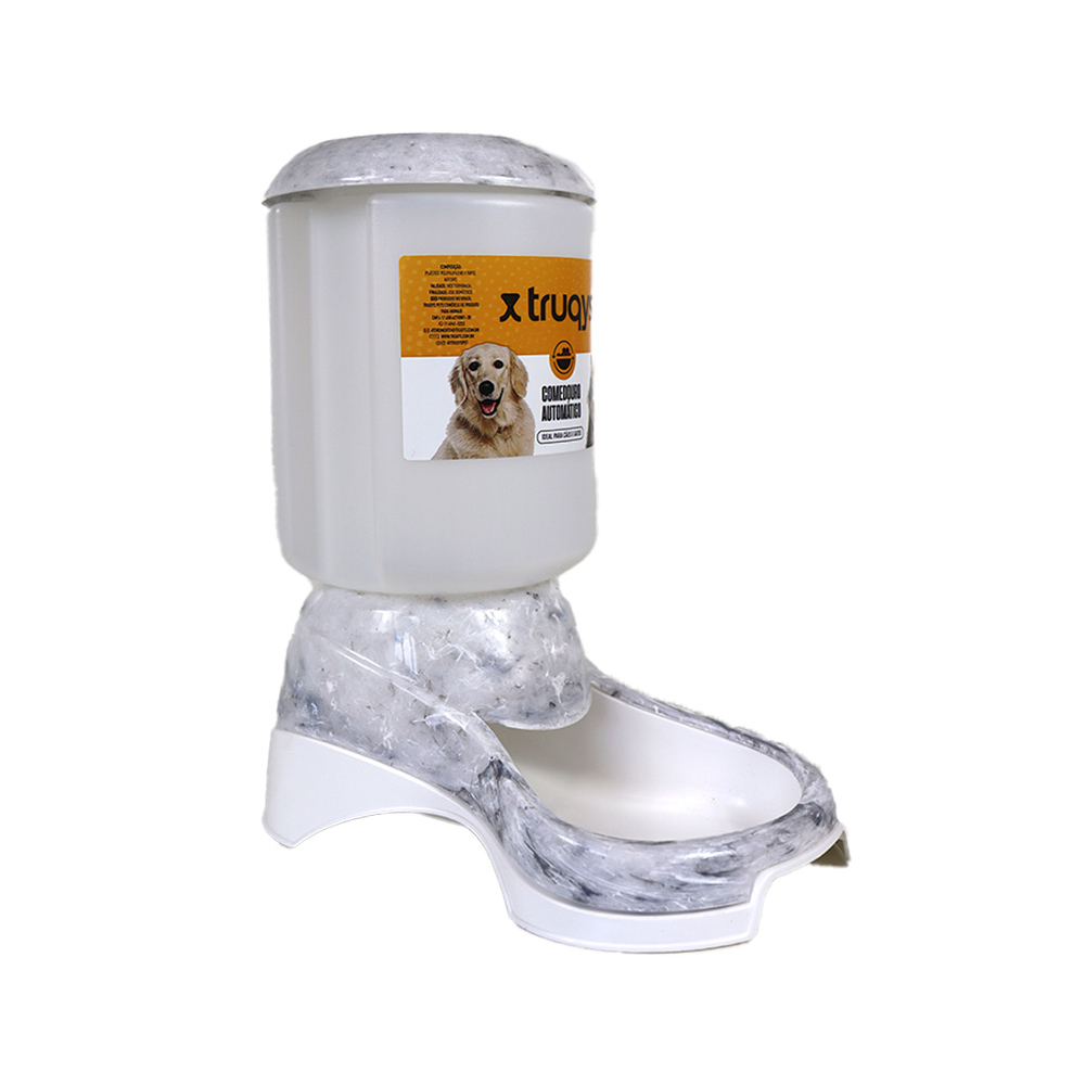 Comedouro Automático Truqys Pet Galão Plástico Mármore Carrara Cinza para Cães e Gatos