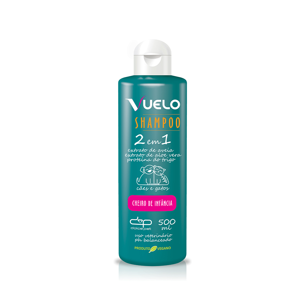 Shampoo Vuelo 2 em 1 Cheiro de Infância para Cães e Gatos 500ml