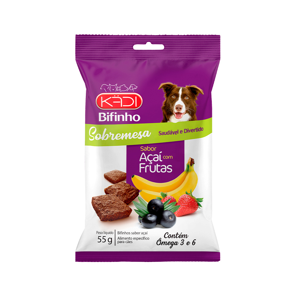 Snack Kadi Sobremesa Bifinho Sabor Açaí com Frutas para Cães 55 g