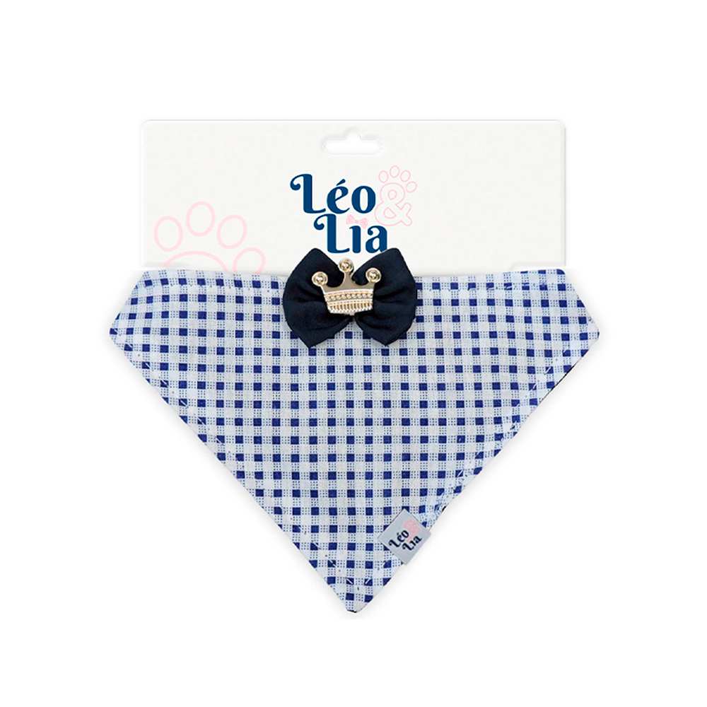 Bandana Leo e Lia Xadrez Marinho para Cães e Gatos