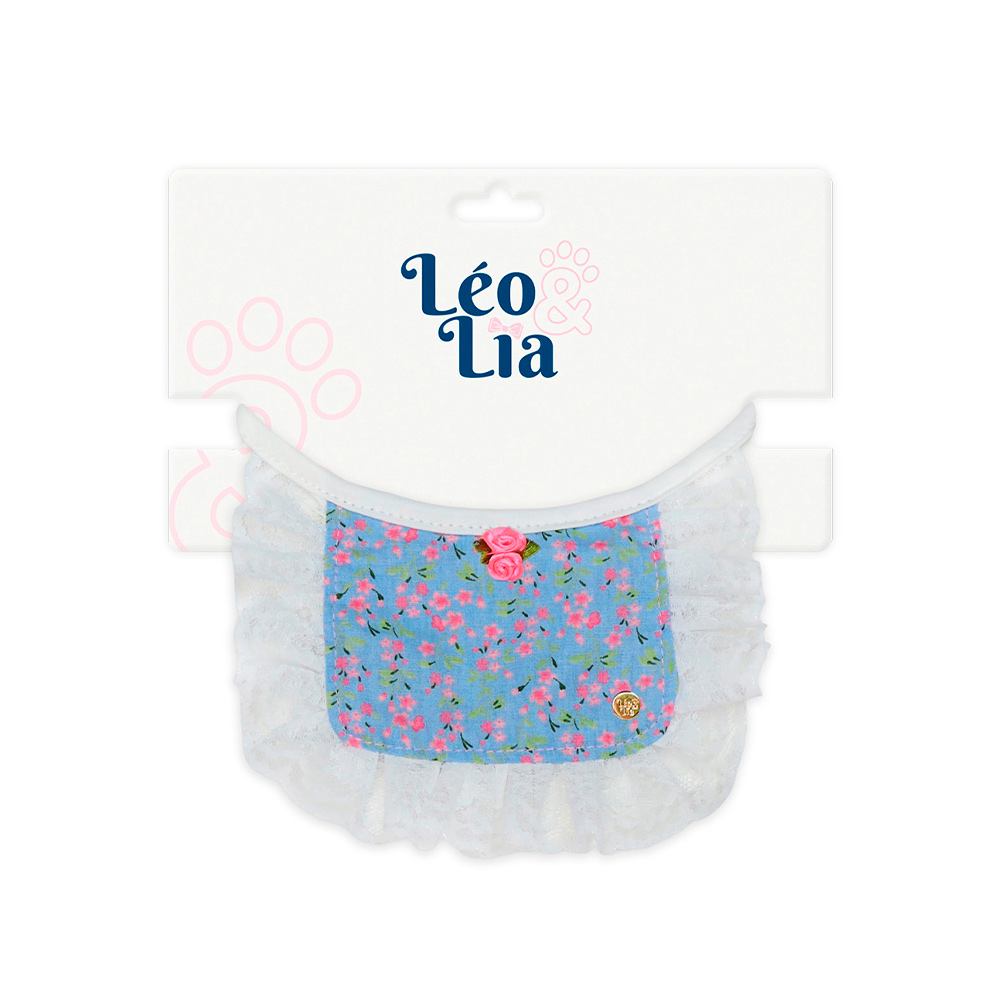 Babador Leo e Lia Renda Floral Azul para Cães e Gatos