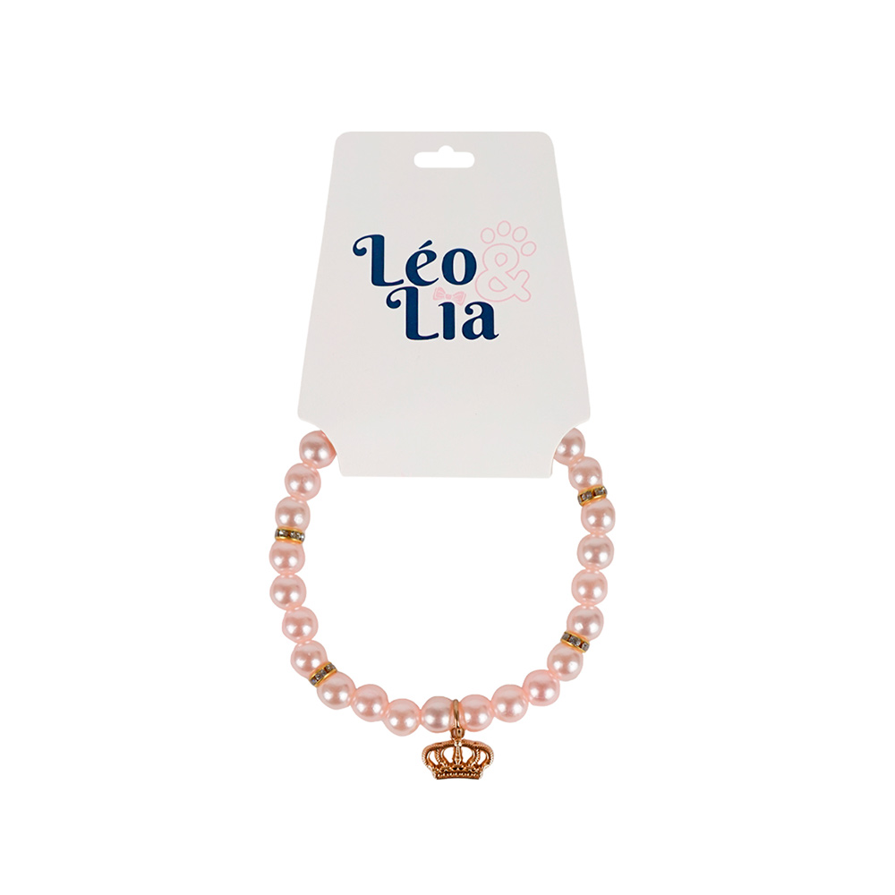 Colar Leo e Lia com Pingente Cor Rosa Bebe para Cães e Gatos
