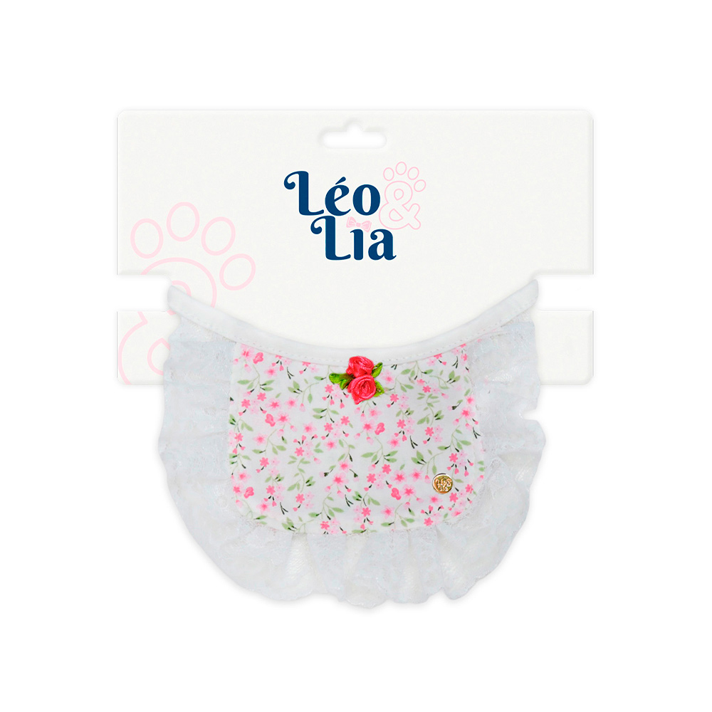 Babador Leo e Lia Rosa com Renda Floral para Cães e Gatos
