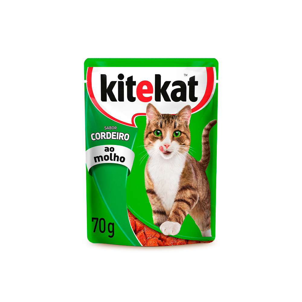 Ração Umida KiteKat Sachê para Gatos Adultos Sabor Cordeiro ao Molho 70g
