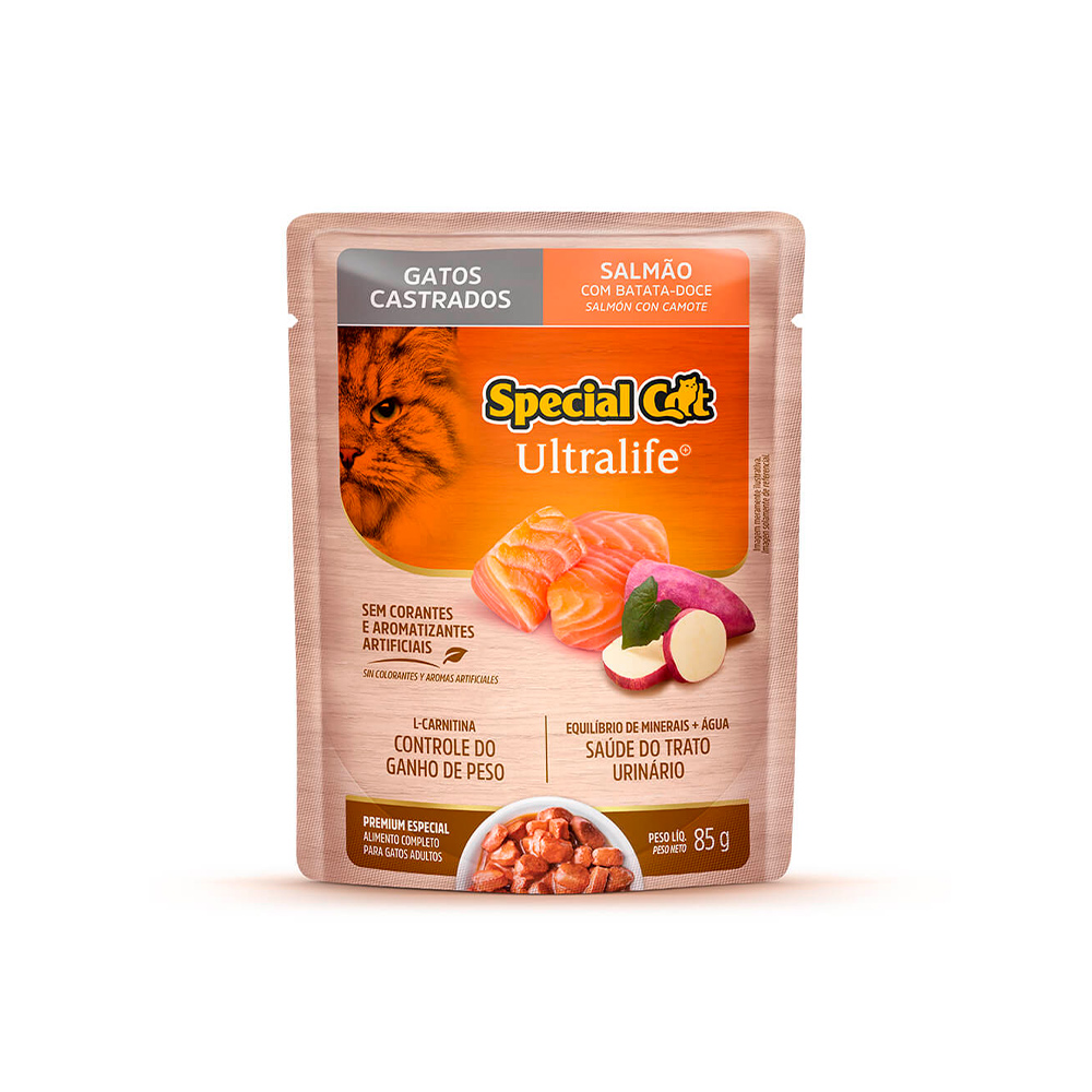 Ração Úmida Special Cat Ultralife Salmão com Batata-Doce para Gatos Castrados 85 g