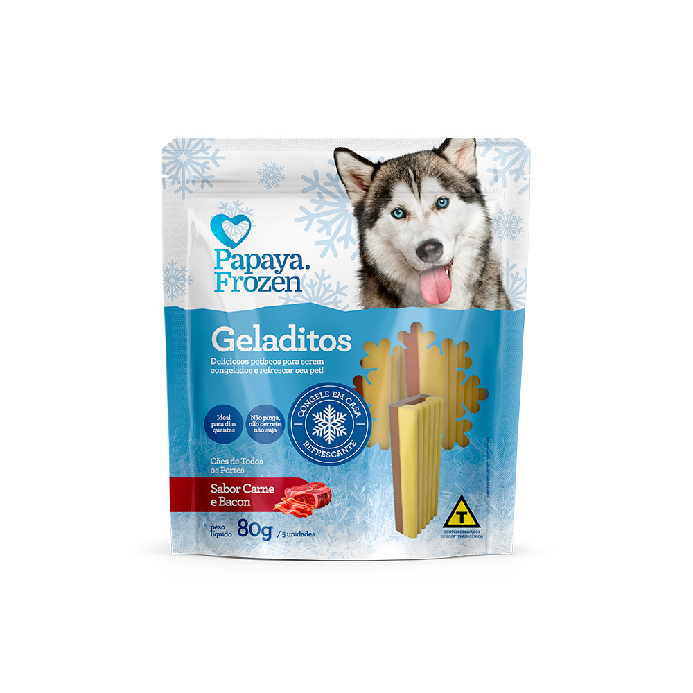 Snack Papaya Frozen Geladitos Sabor Carne e Bacon para Cães 80 g