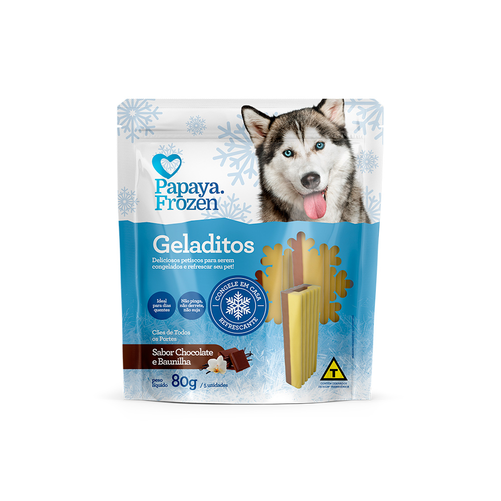 Snack Papaya Frozen Geladitos Sabor Chocolate e Baunilha para Cães 80 g