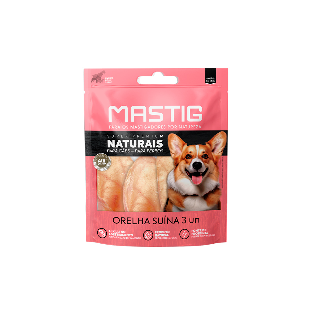 Osso Mastig Super Premium Orelha Suína para Cães 3 Unidades