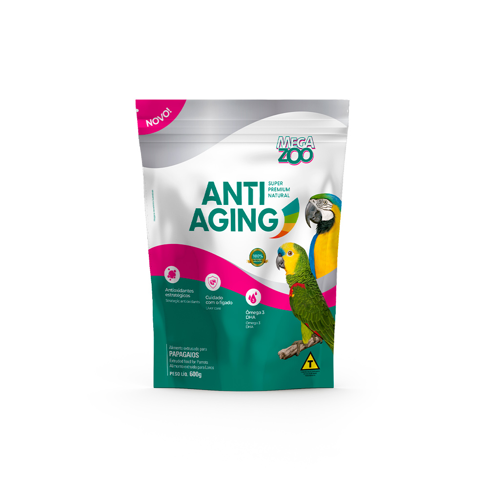 Ração Extrusada Megazoo Prevenção Anti Aging para Papagaios 600 g