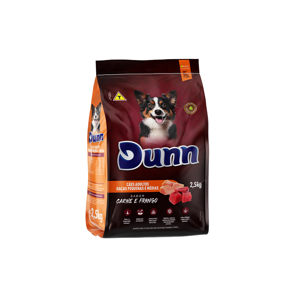 Ração Dunn Sabor Carne e Frango para Cães Adultos Raças Pequenas e Médias