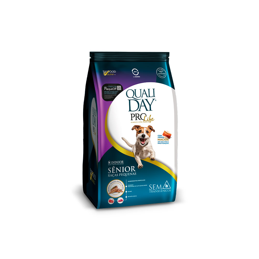 Ração Qualiday Pro Life Sabor Frango com Batata Doce para Cães Sênior Raças Pequenas