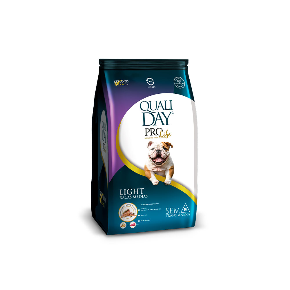 Ração Qualiday Pro Life Light Sabor Frango com Batata Doce para Cães Adultos Raças Médias e Grandes - 2,5kg